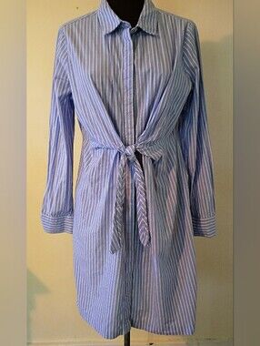 Calvin Klein Blue and White Striped Shirt Dress 100% Cotton